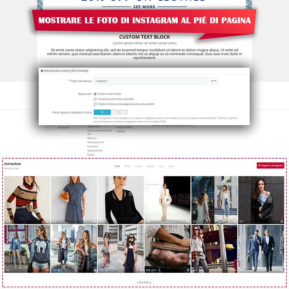 Mostra le foto di Instagram nel piè di pagina
