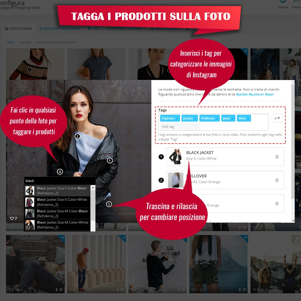Guida per l'aggiunta di tag ai prodotti sulle foto