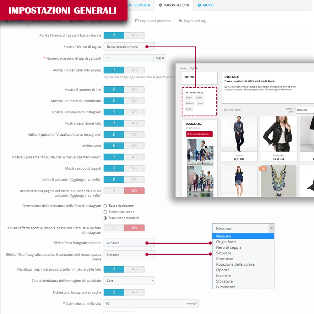Impostazioni generali del modulo di Instagram per PrestaShop