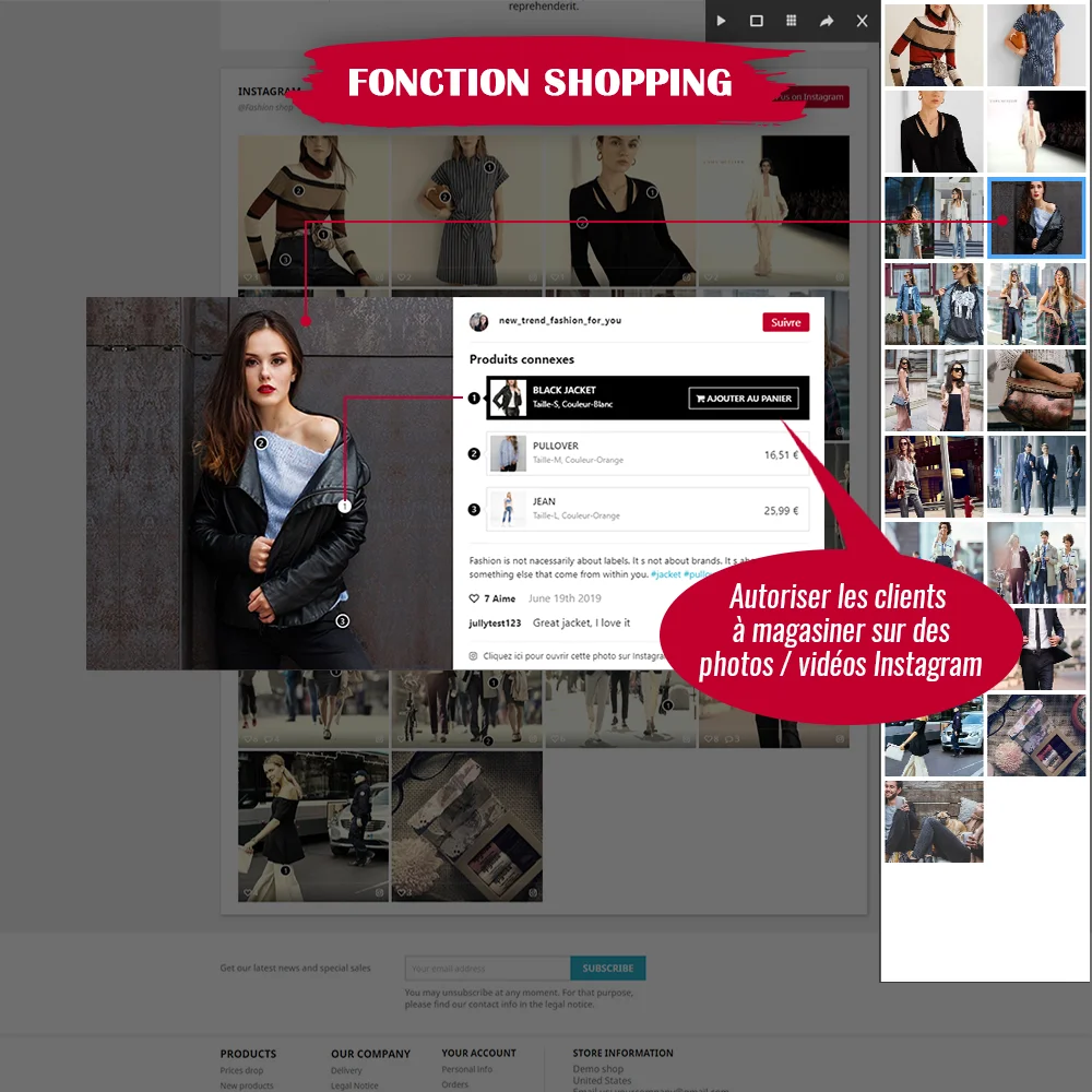 Présentation de la fonction d'achat du module Instagram pour PrestaShop Présentation de la fonction d'achat du module Instagram pour PrestaShop