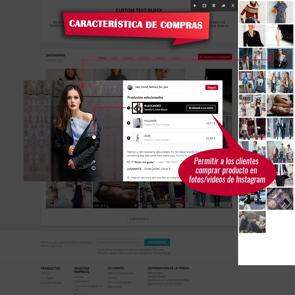 Introducción a la función de compra del módulo de Instagram para PrestaShop Introducción a la función de compra del módulo de Instagram para PrestaShop