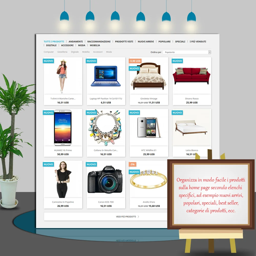Modulo catalogo home PrestaShop che mostra i prodotti sulla home page in un elenco specifico Modulo catalogo home PrestaShop che mostra i prodotti sulla home page in un elenco specifico
