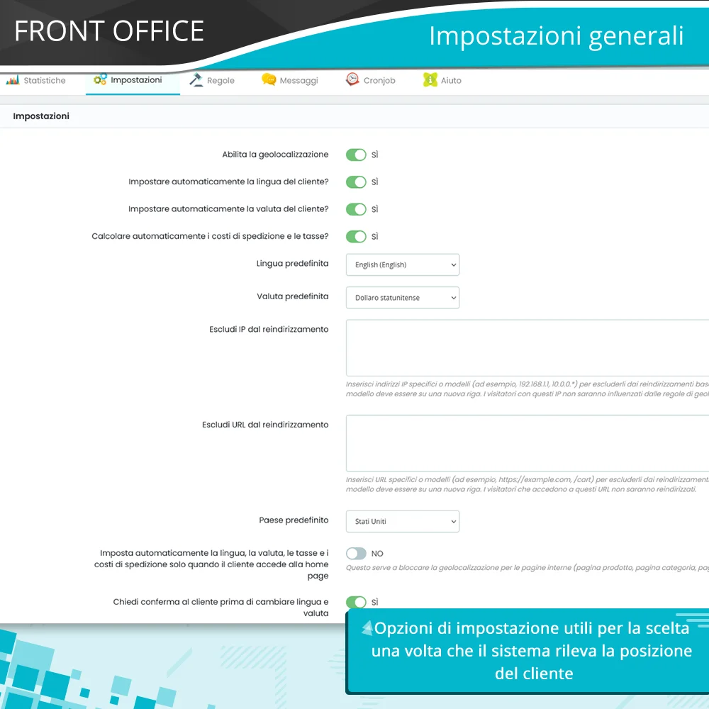 Impostazioni generali del modulo di posizione di PrestaShop