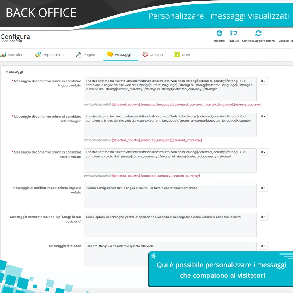 Personalizza i messaggi di visualizzazione
