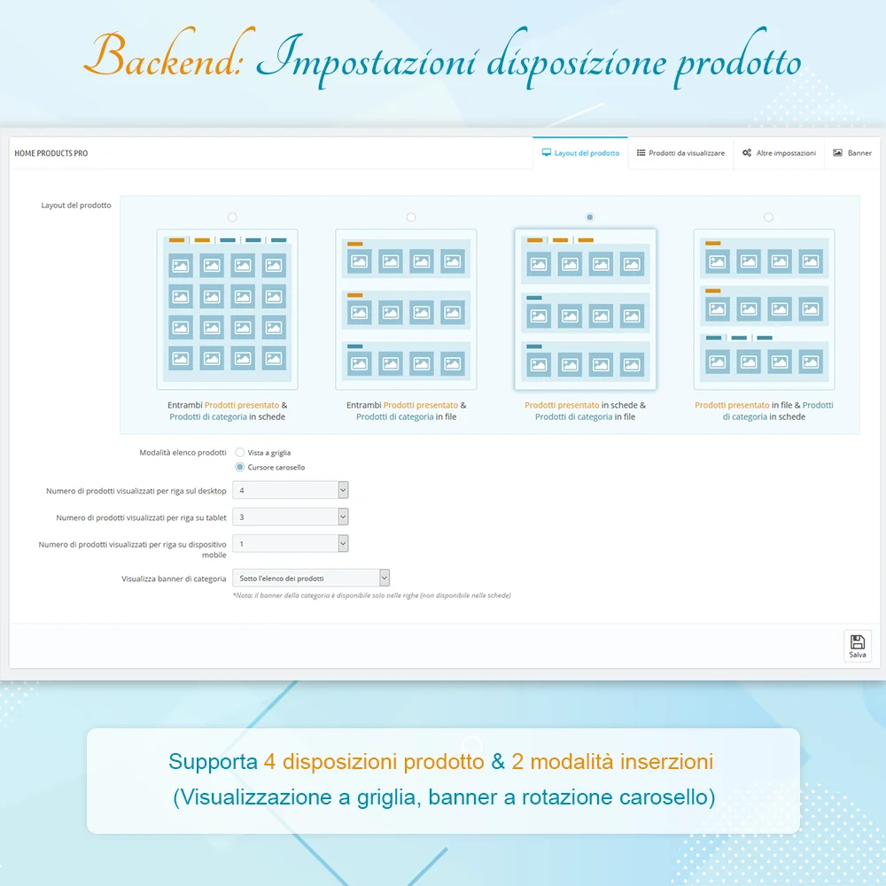 Impostazioni di layout del prodotto
