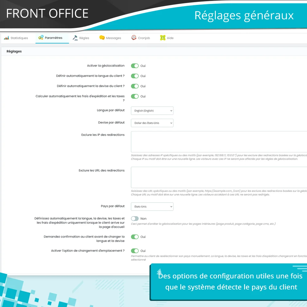 Paramètres généraux du module de localisation PrestaShop