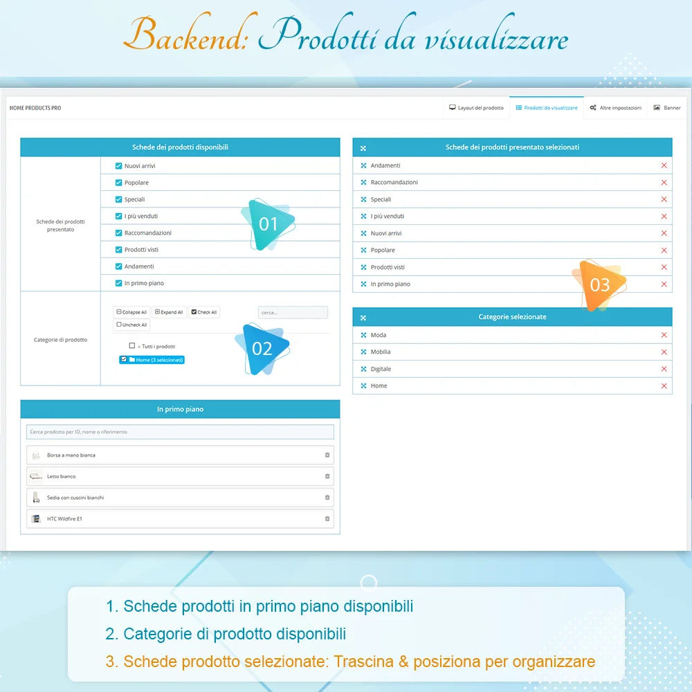 Seleziona i prodotti da visualizzare