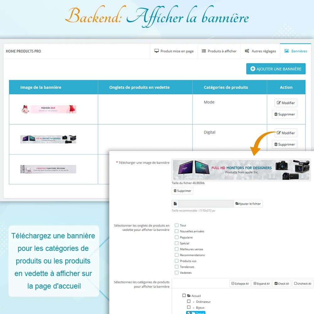 Présentation du module PrestaShop pour les produits de la page d'accueil