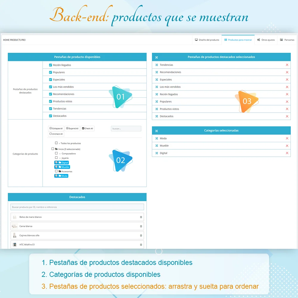 Seleccione los productos para mostrar