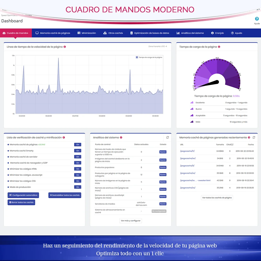 Presentación del módulo de caché de páginas de PrestaShop