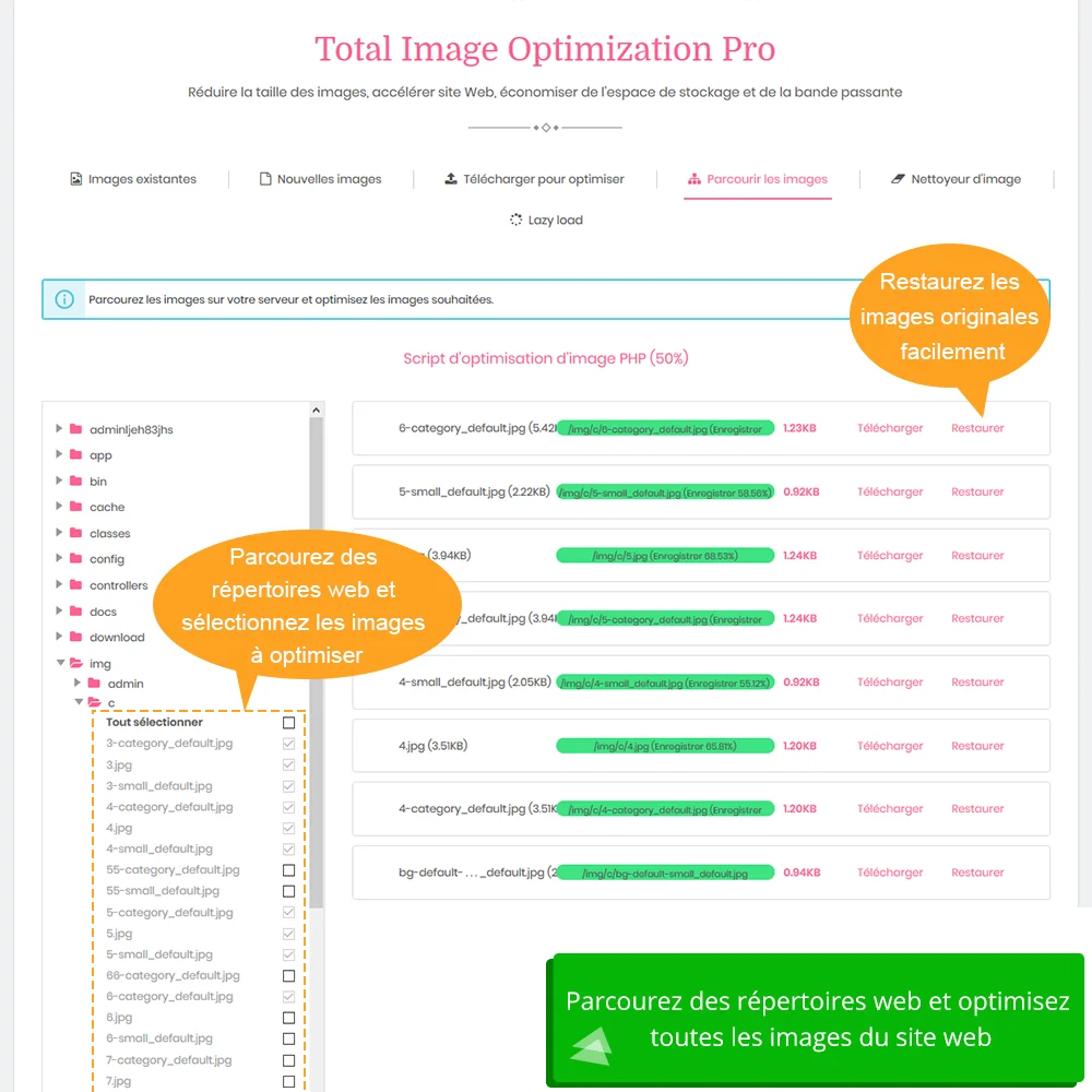 Parcourir les répertoires Web et optimiser toutes les images sur le site web