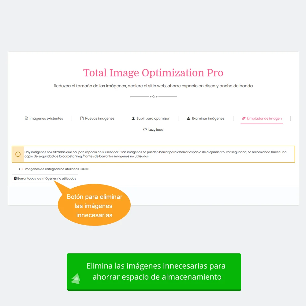 Borrar imágenes no utilizadas para ahorrar espacio en el alojamiento web